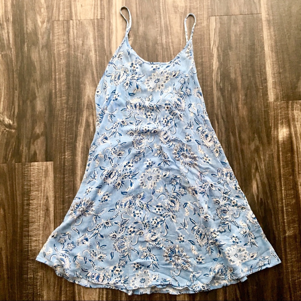 Blue Floral Summer Dress Spaghetti Straps